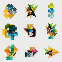 Set of paper design style geometrical banners with sample text, infographic elements