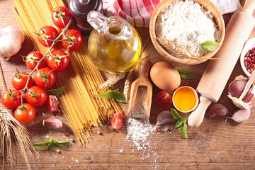 raw spaghetti and ingredient