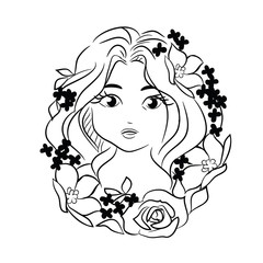 girl,  flowers, stencil