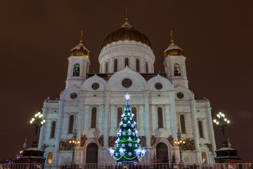 Fototapeta na wymiar Christ the Savior Cathedral, Moscow, Russia, New Year, Christmas