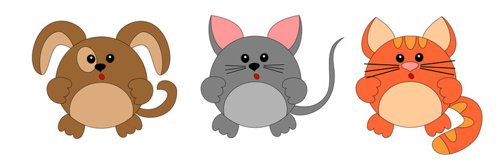 Dog, mouse and cat. Cartoon
