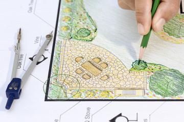Landscape architect design L shape garden plan