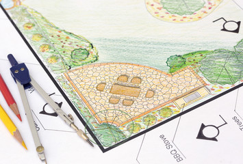 Landscape architect design L shape garden plan