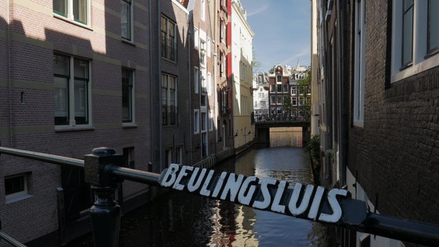View down Beulingsloot towards Singel Canal in Amsterdam