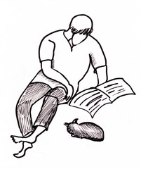 Instant sketch, man and cat