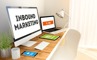 Inbound Marketing concept in laptop, computer, tablet and smart