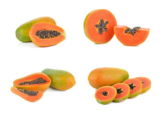 Set of  ripe papaya isolated on white background