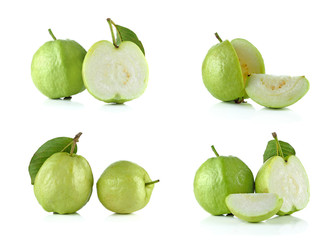 Set of  guava fruit isolated on white background