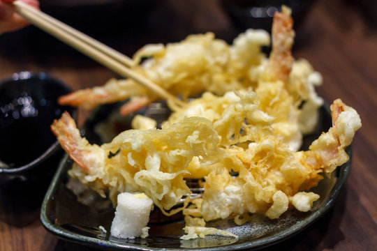 Tempura Fried Shrimp In Chopsticks