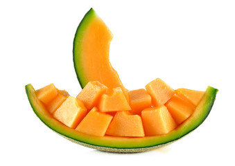 Cantaloupe melon slice isolated on white background