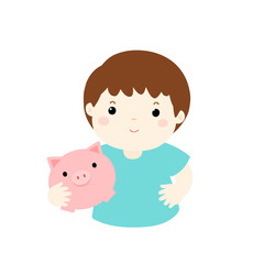 boy save money in piggy bank vector