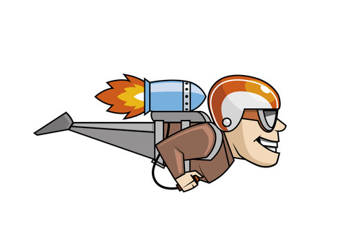 Rocket man character flying