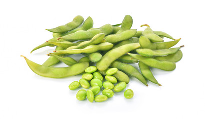 Green soybeans on white background