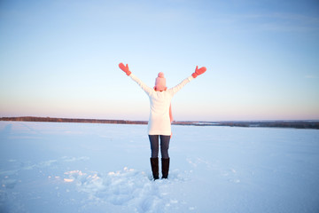 Beautiful healthy young woman breathing fresh air