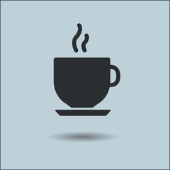 Mug of tea or coffee with smoke in a circle. Vector icon.