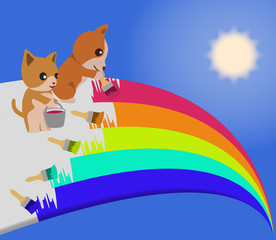 Obraz na płótnie Canvas 虹を塗る犬と猫