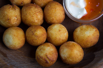 potato ball and ketchup