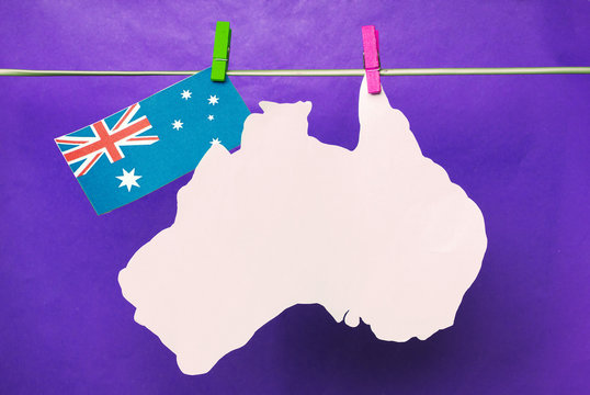 Australian map and flag hanging on pegs ( clothespin )  Australi