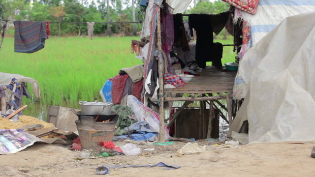 Boiling pot in cambodian shanty