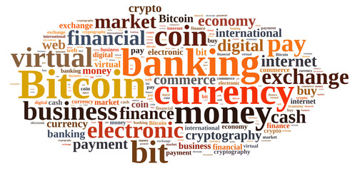 Word cloud relating to Bitcoin.