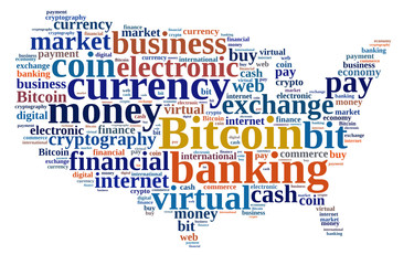 Word cloud relating to Bitcoin.