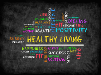 Fototapeta na wymiar Healthy Living word cloud, fitness, sport, health concept on ch
