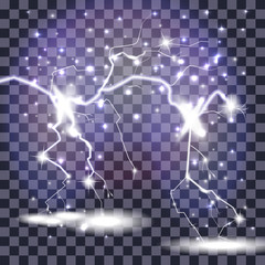 Beautiful Naturalistic Lightning with Transparency. Vector Illus