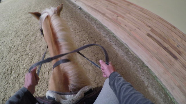 learning horse riding course, rider point of view, gopro