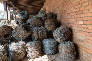 Heap of barbed wire