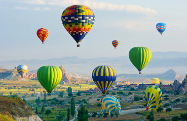The great tourist attraction of Cappadocia - balloon flight. Turkey