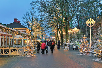 Liseberg amusement park with Christmas decoration in Gothenburg, Sweden