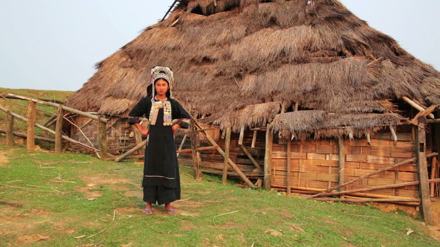 indigenous native tribal woman, Akha tribe village, Pongsali, Laos