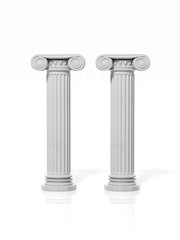 Two ancient pillars, isolated on white background.