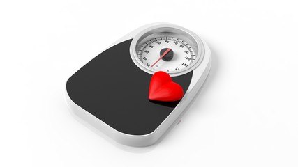 Bathroom scale with heart icon, isolated on white background.