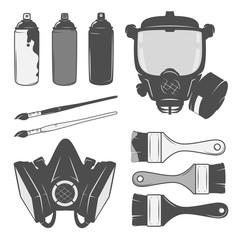 Set of vintage graffiti and street art  labels and design elements. Monochrome style. 