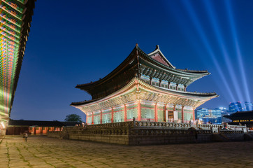 Gyeongbokgung palace at night in Seoul, South Korea.