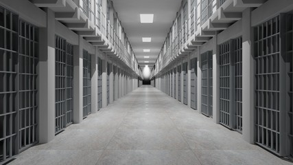 Rows of prison cells, prison interior. - obrazy, fototapety, plakaty