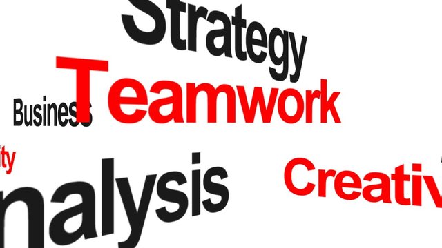 business keywords animation, analysis, strategy, creativity, teamwork 