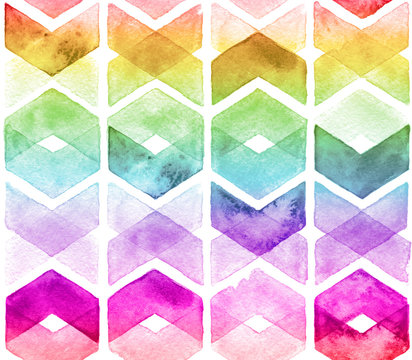 Watercolor chevron rainbow colors. Seamless pattern for fabric