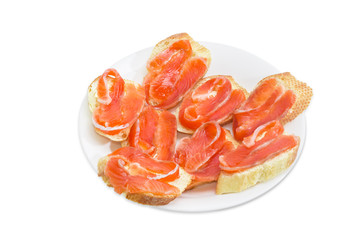 Sandwiches made with baguette, butter and salted trout