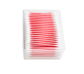 Pink cotton buds on a light background