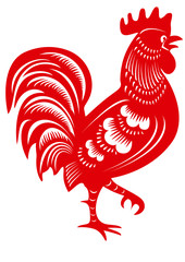 Rooster. Cock. Symbol of Chinese year zodiac. Paper cut style.