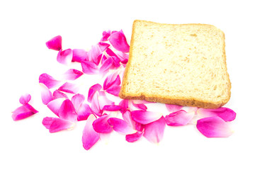 rose with whole wheat bread isolated on white background