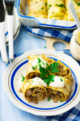  pancakes with ground meat and mushroom