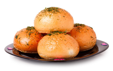 Garlic bread on a plate isolated