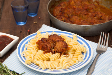 Turkey meatballs  in tomato sauce with pasta
