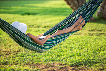 Relaxing in the hammock. Summer day.