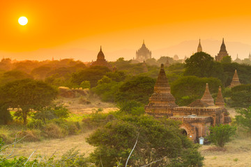 Ancient temple in Bagan while sunset , Myanmar