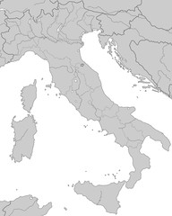 Italien mit Regionen in Grau - Landkarte