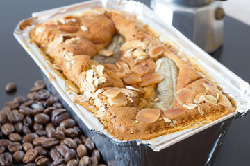 banana cake with with banana with coffee beans